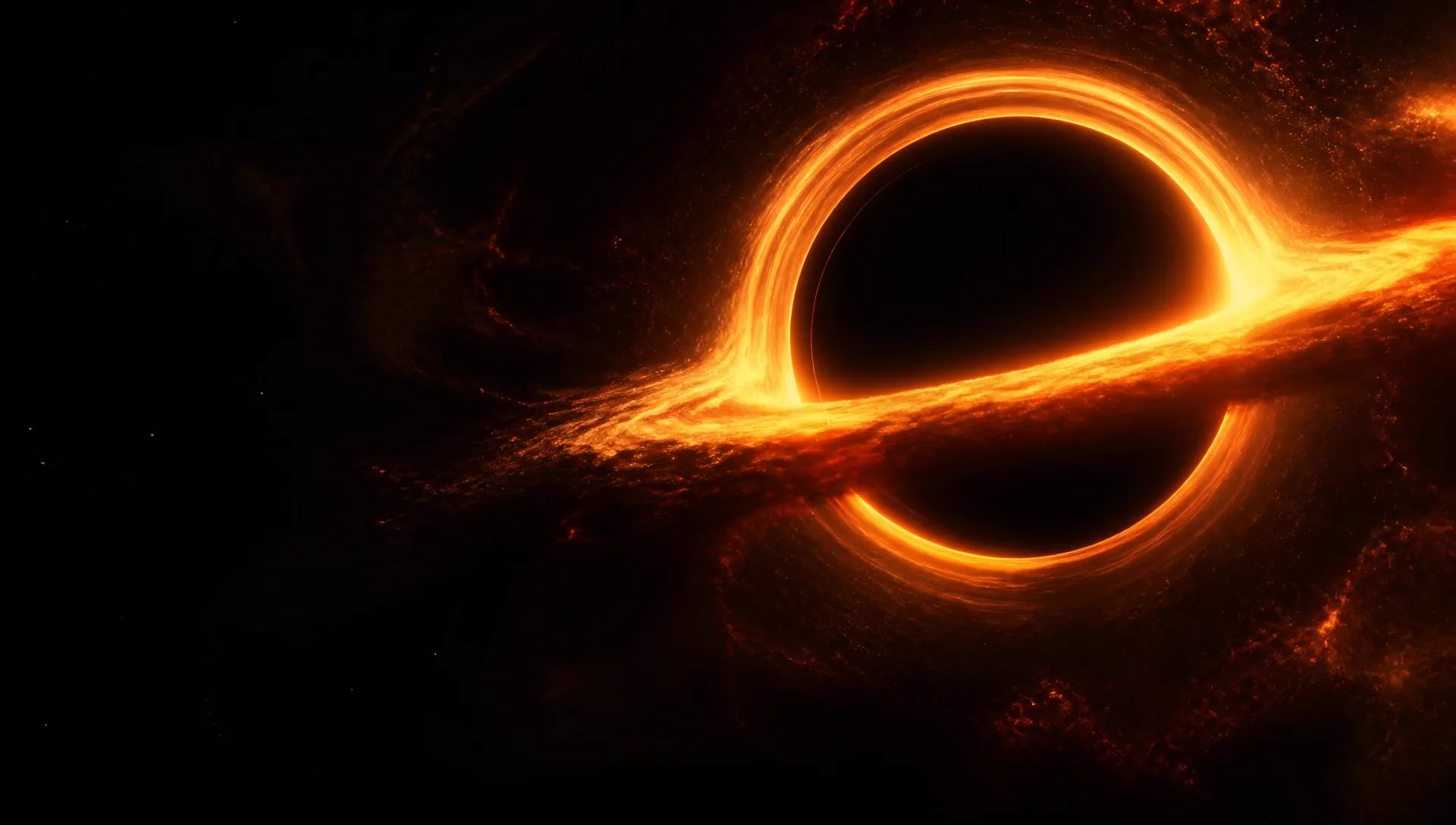 Buraco negro TON 618 com horizonte de eventos em laranja incandescente